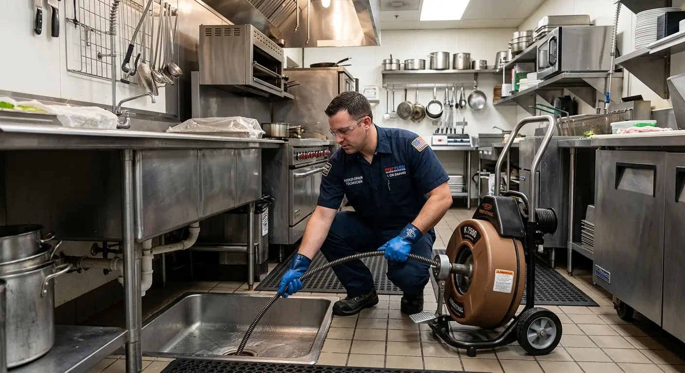 Commercial drain cleaning service in a restaurant kitchen in Gloversville